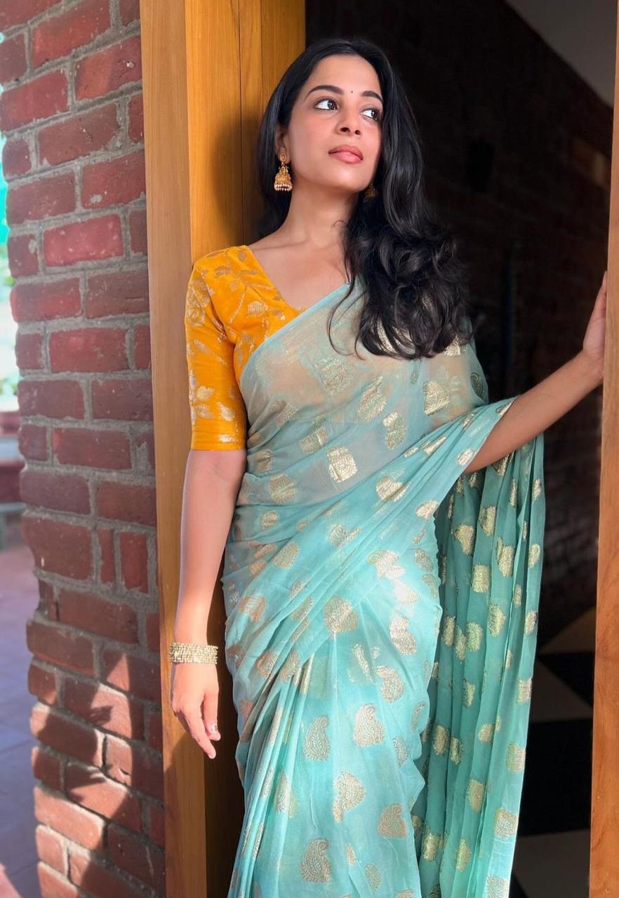 Product Image - Elegant Viscose Georgette Saree with Heavy Sequence Blouse - Festive Wear