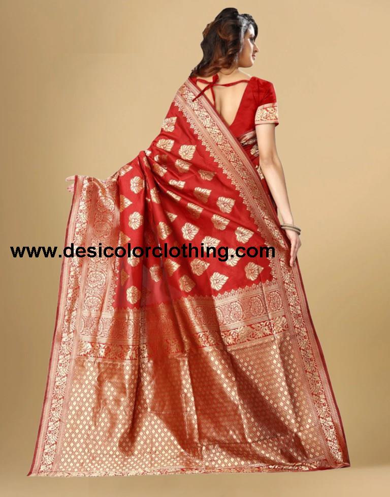 Red Jacquard Banarasi Silk Saree