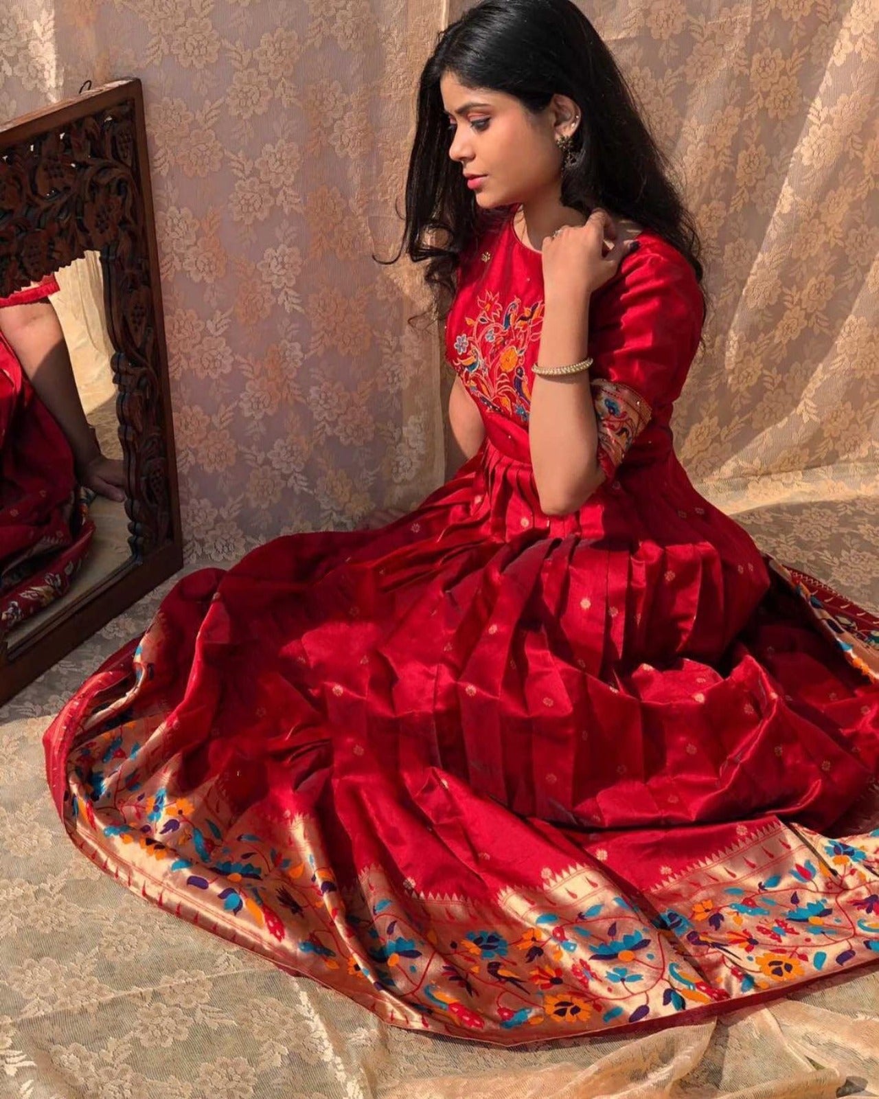Product Image - Exquisite Jacquard Silk Paithani Gown - YNF5302RED