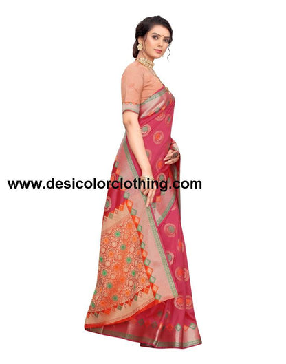 Pink Coloured Poly Silk Jacquard Partywear saree
