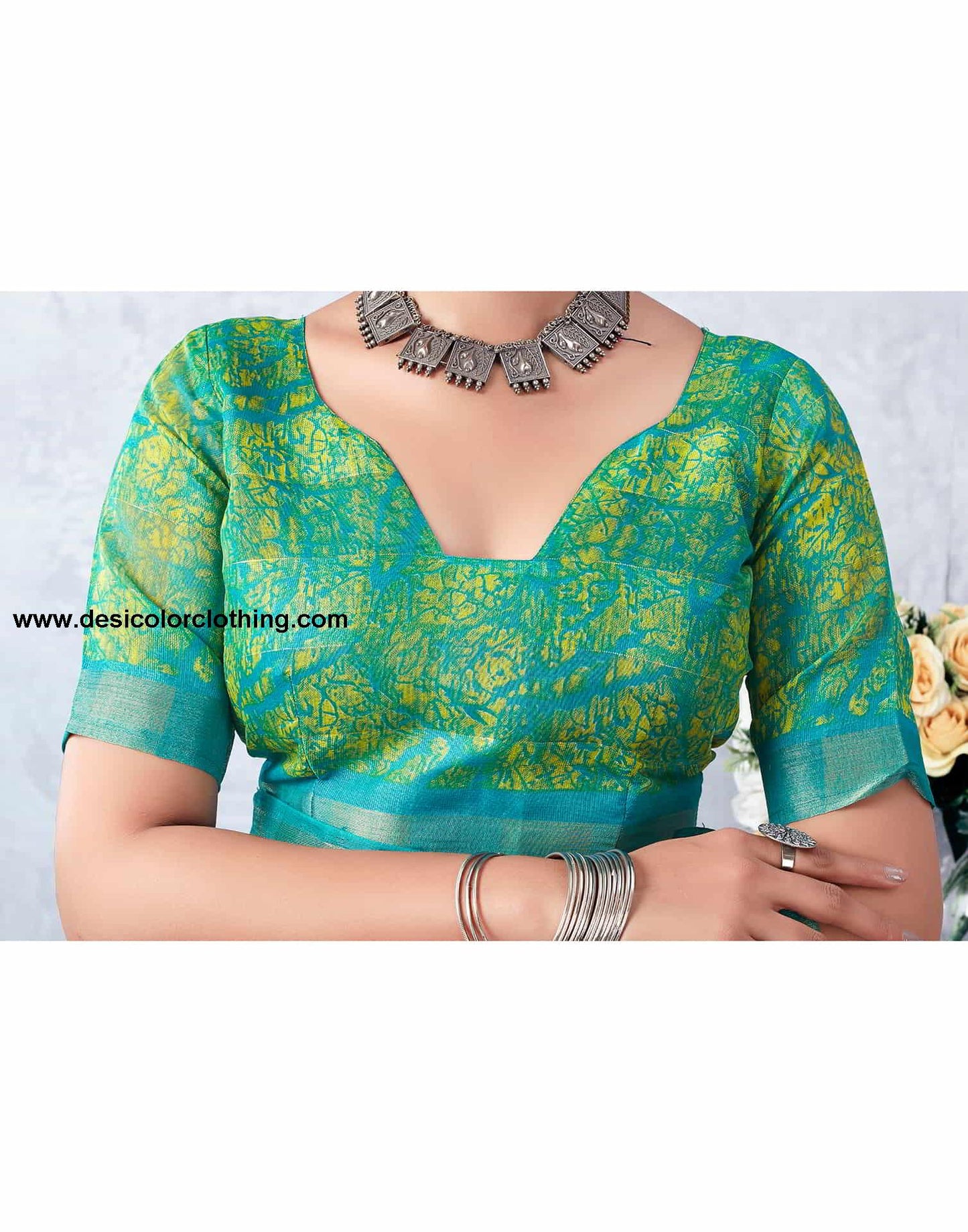 Blue Printed Cotton Zari Stripe Saree
