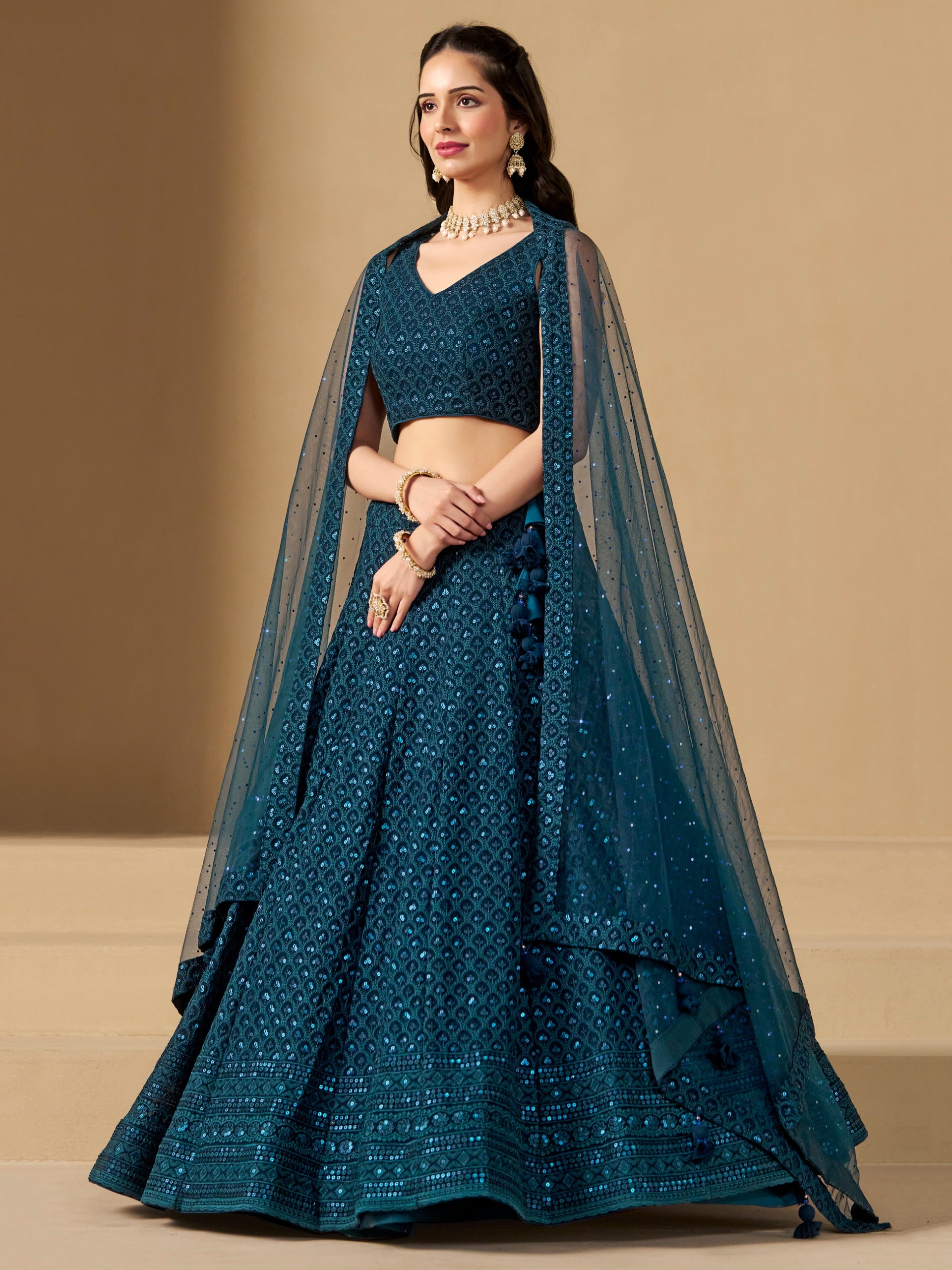 Product Image - Blue Georgette Bridesmaid Lehenga Choli