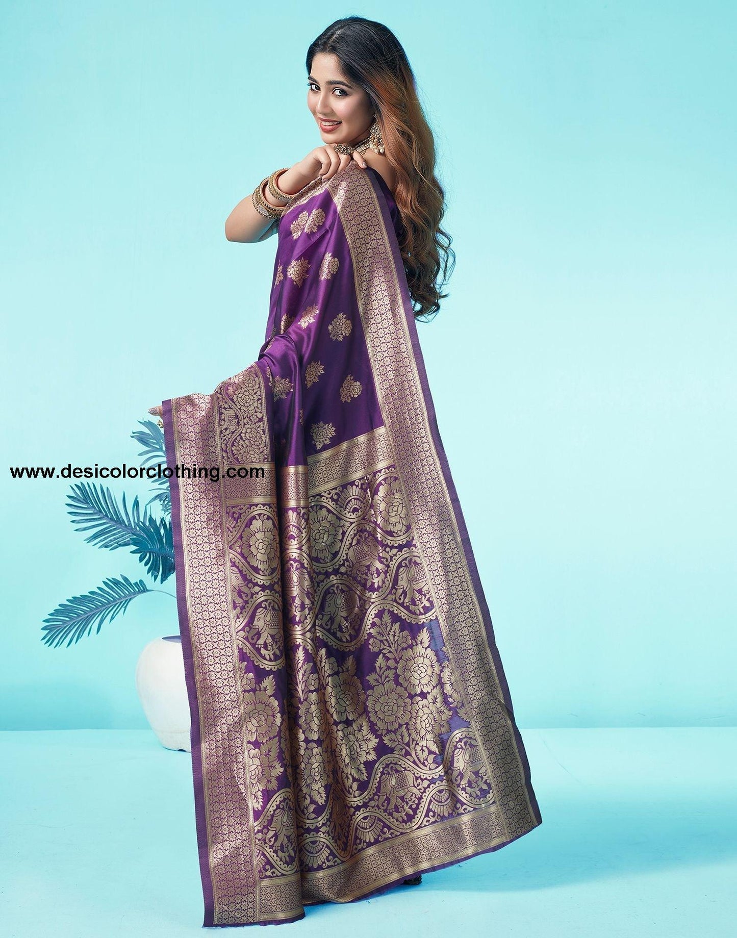 Dark Purple Jacquard Silk Saree