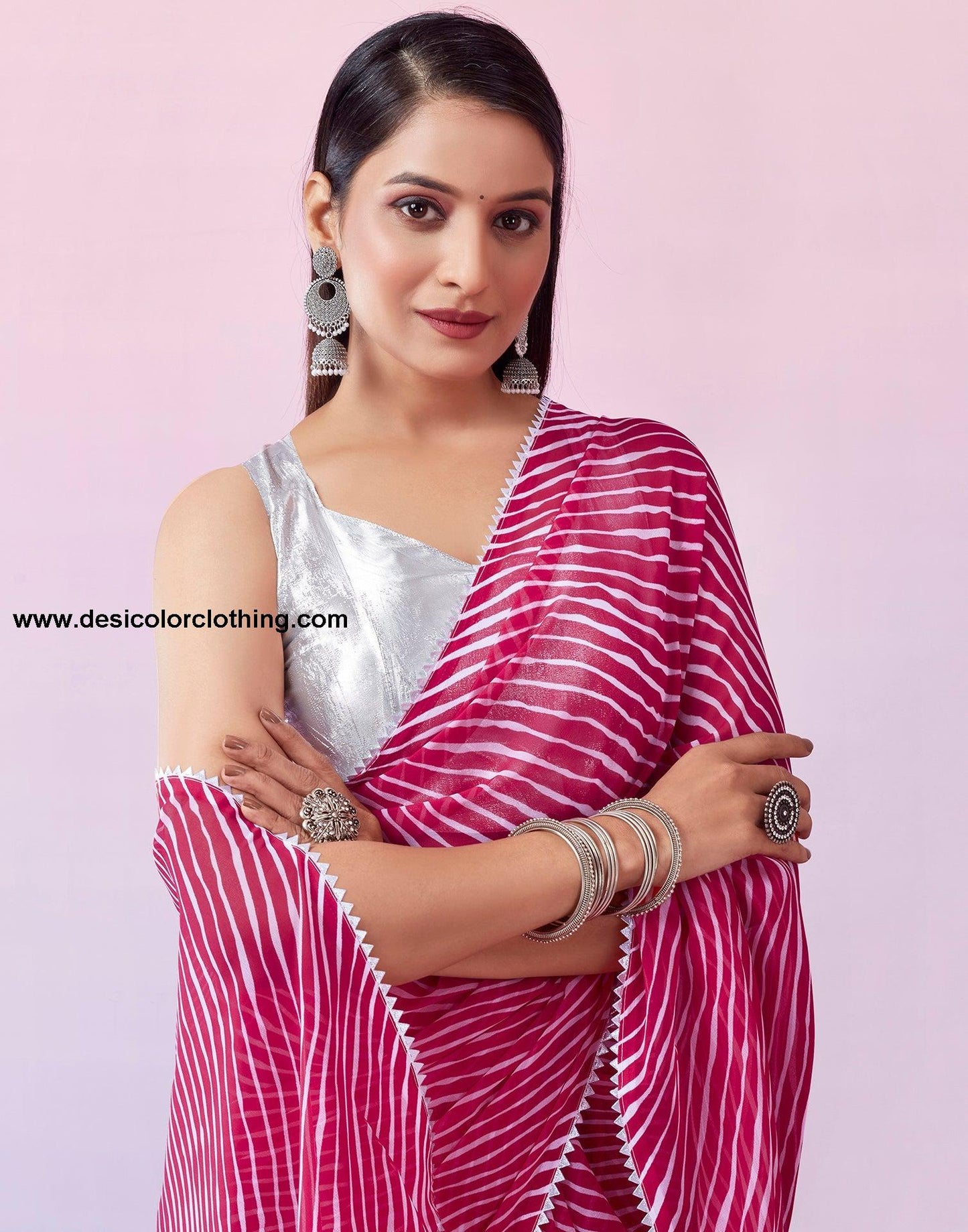 Pink Georgette Printed Saree