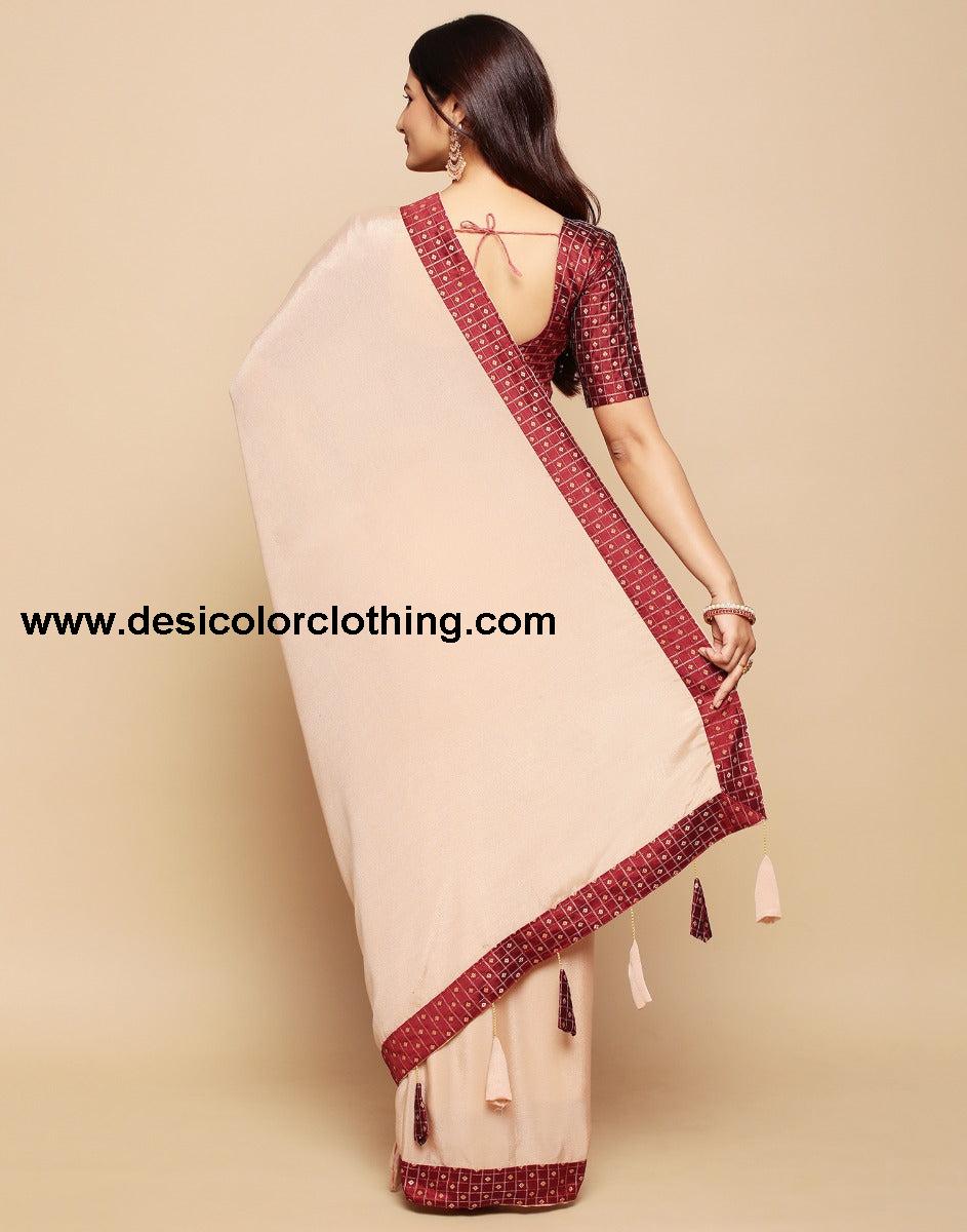 Beige Banarasi Chiffon Saree
