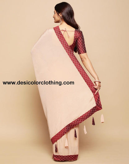Beige Banarasi Chiffon Saree