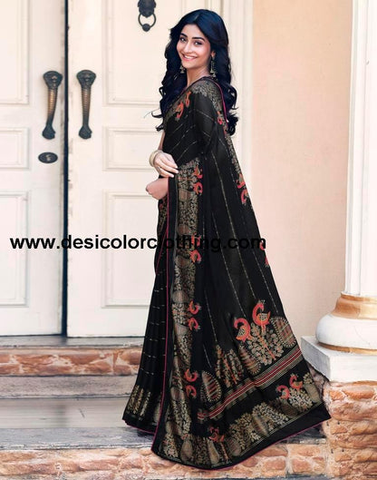Black Cotton Printed Saree