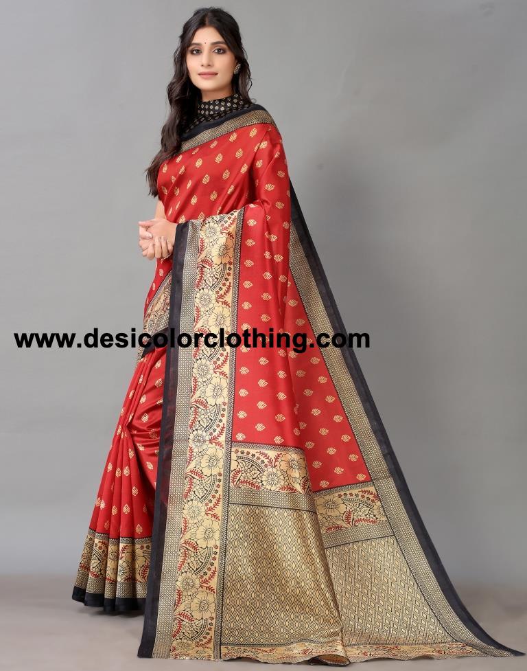 Red And Beige Silk Saree