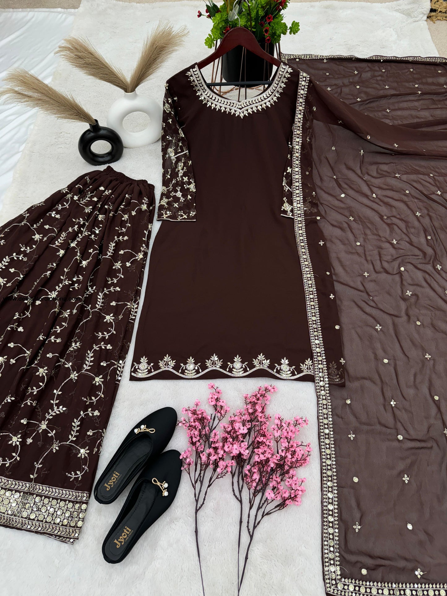 Party Wear Look Top-Plazzo and Dupatta With Heavy Embroidery Work