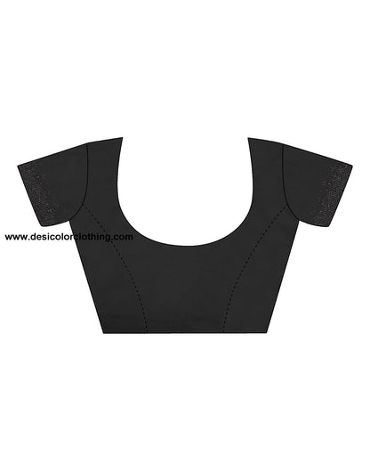Black Swarovski Satin Plain Saree
