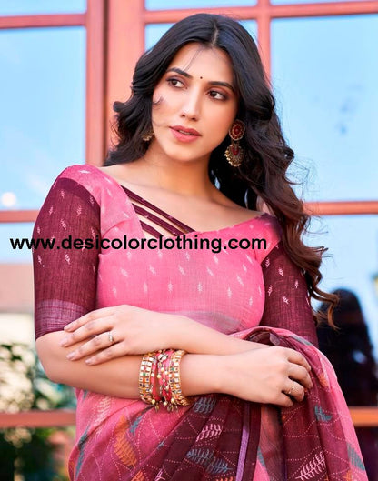 Wine Printed Cotton Saree