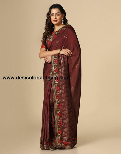 Dark Brown Silk Saree