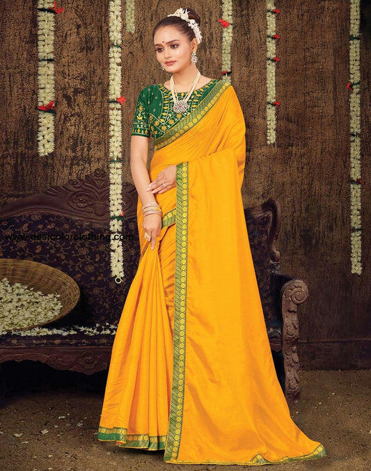 Turmeric Yellow Plain Silk Saree