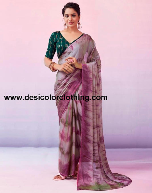 Wine Chiffon Printed Ready to Wear Saree