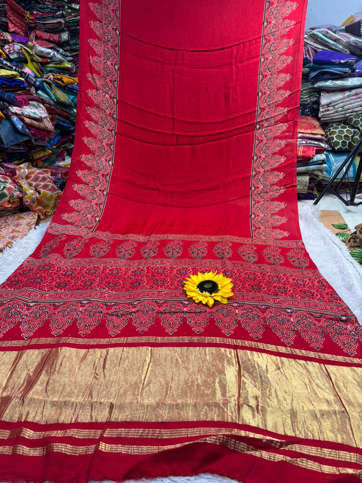 Product Image - AJRAKH Pure Gajji Bandhej Silk Saree - Ethnic Elegance