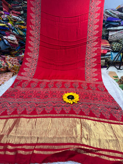Product Image - AJRAKH Pure Gajji Bandhej Silk Saree - Ethnic Elegance