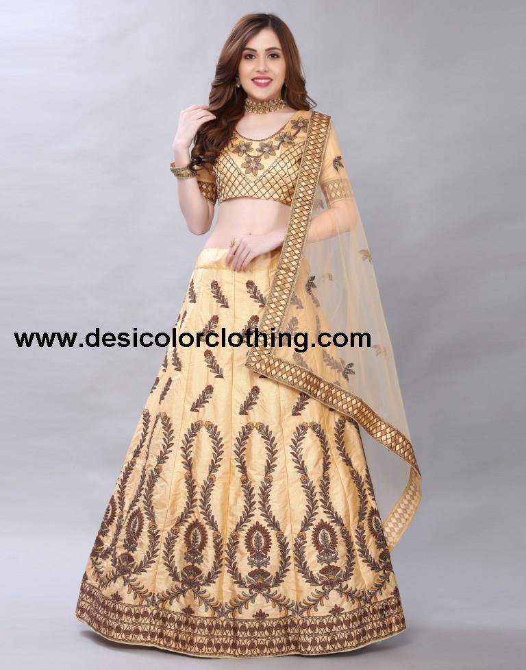 Bedazzling Cream Coloured Satin Silk Embroidered Casual Wear Lehenga | SLV119L10408