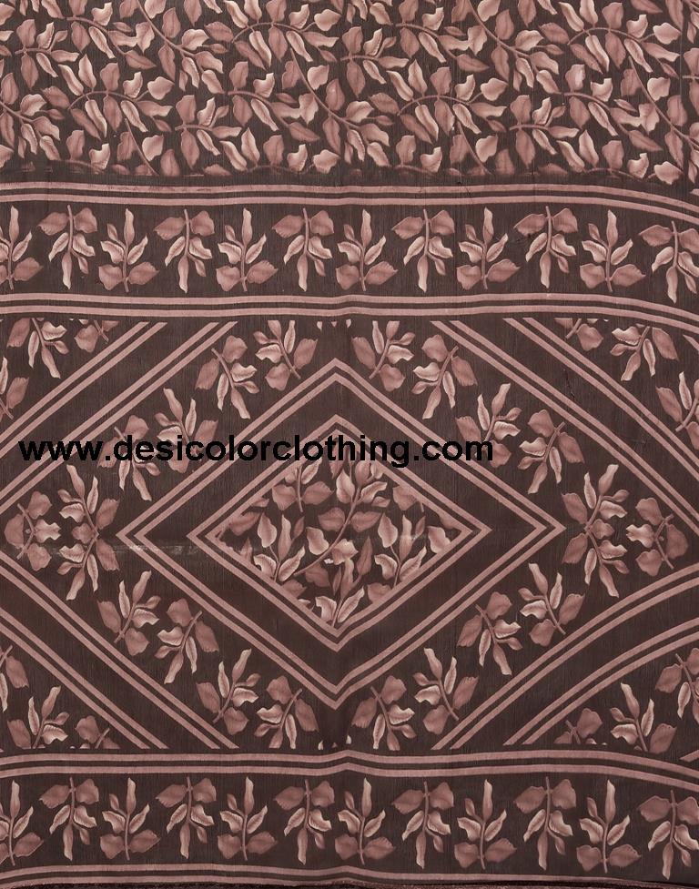 Brown Chiffon Printed Saree