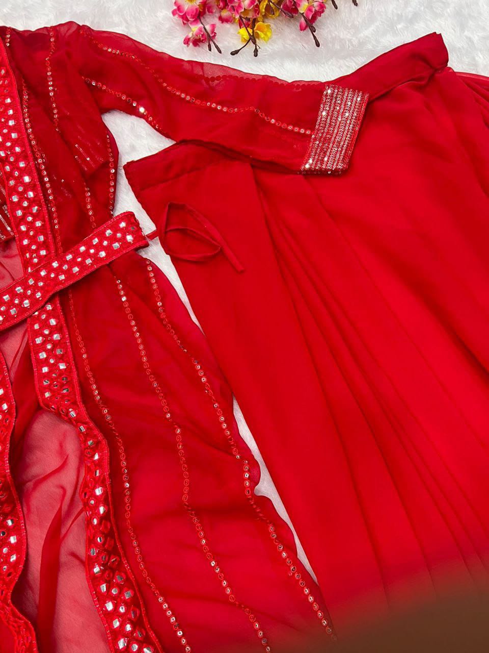 Product Image - Designer Georgette Saree with Shrug for Weddings & Festive Wear