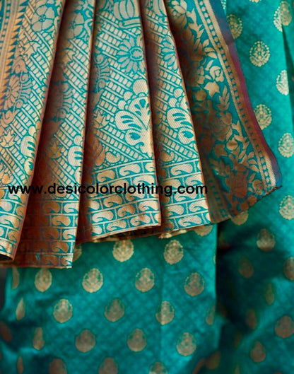 Teal Blue Silk Weaving Saree
