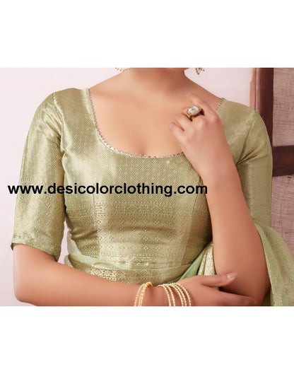 Pista Green Organza Woven Saree