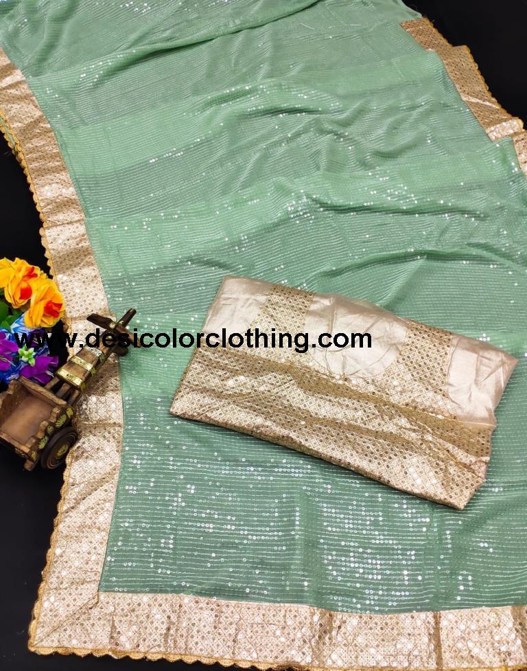 Pista Green Georgette Plain Sarees