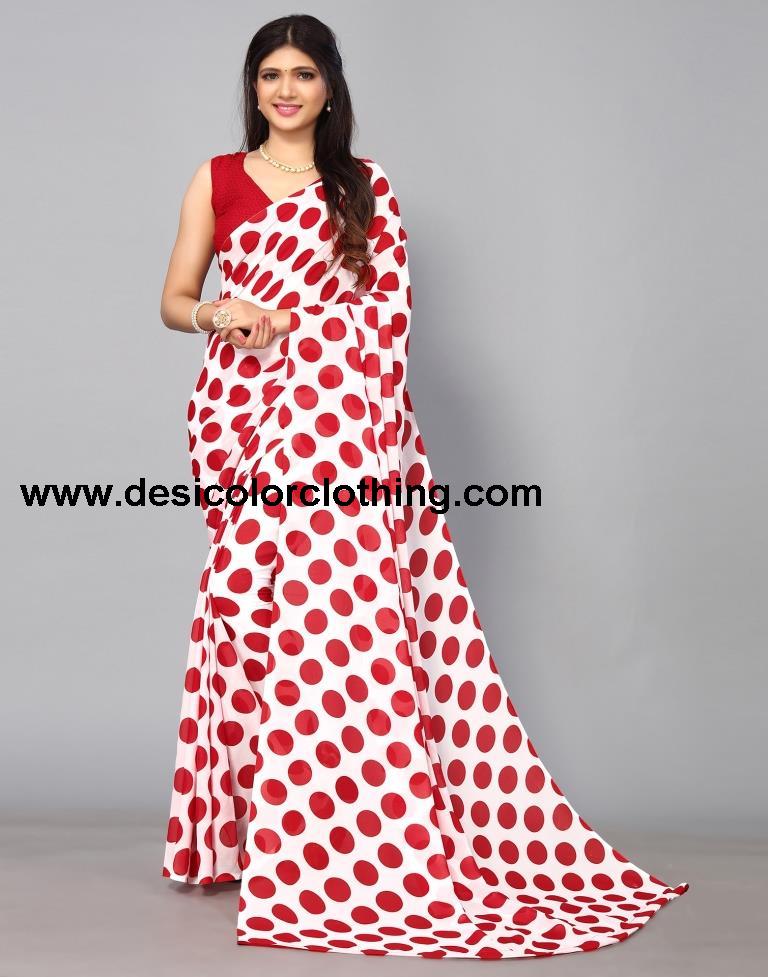 White Printed Saree