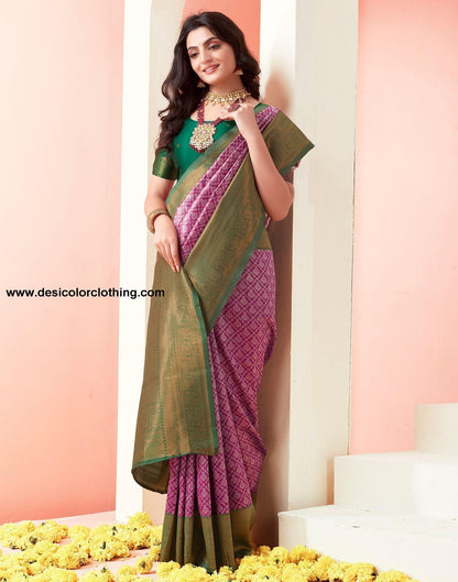 Dark Green Jacquard Silk Saree