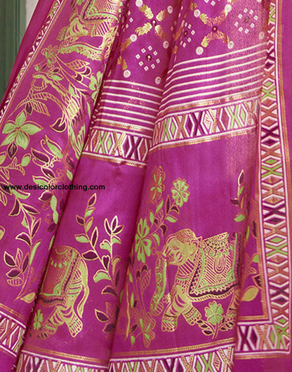 Rani Pink Printed Silk Saree