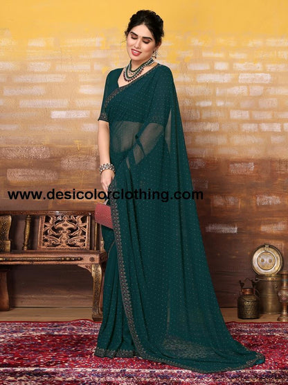 Dark Green Plain Georgette Saree