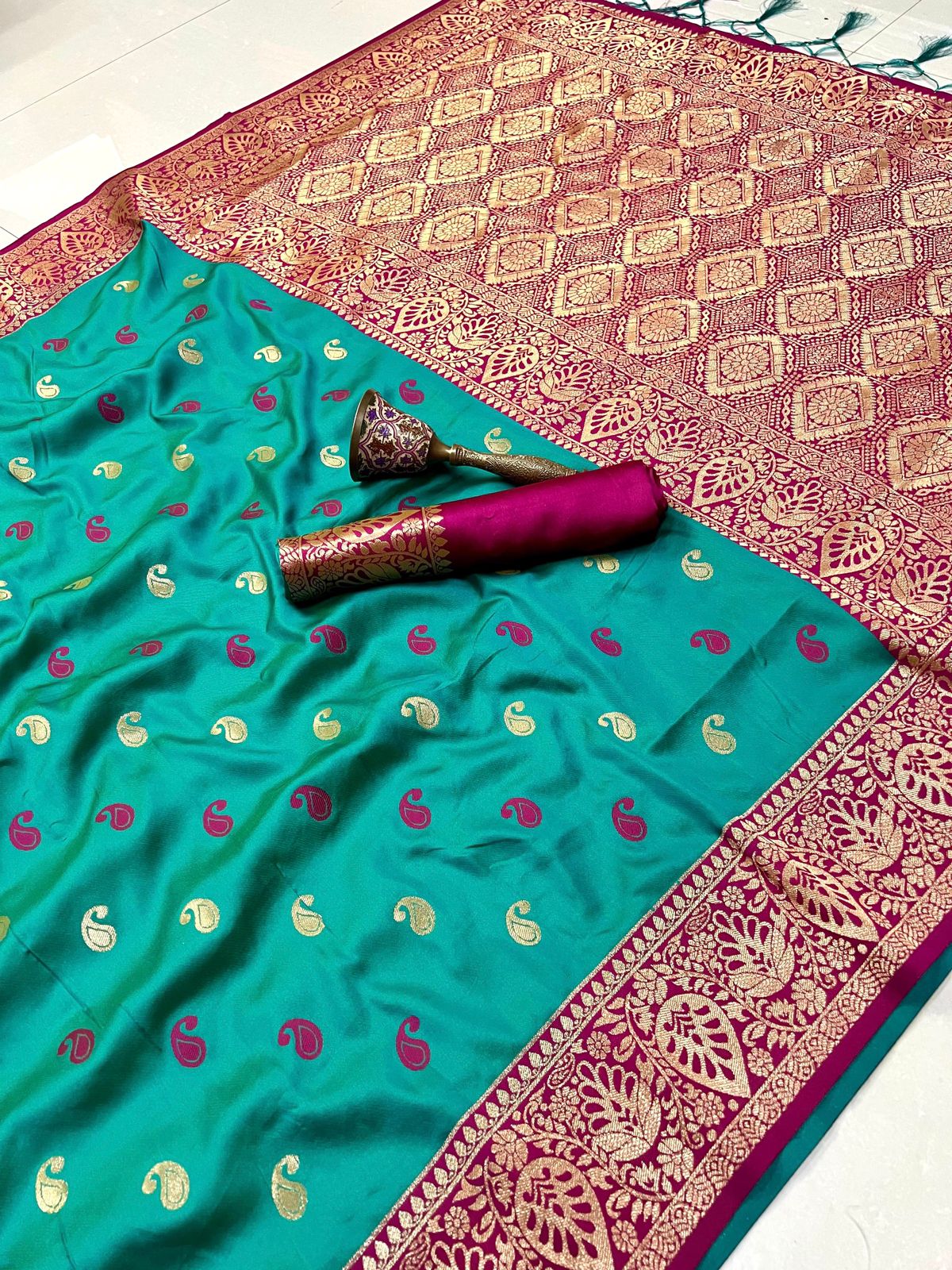 Product Image - Exquisite Pure Soft Satin Banarasi Silk Saree with Original Gold Jari