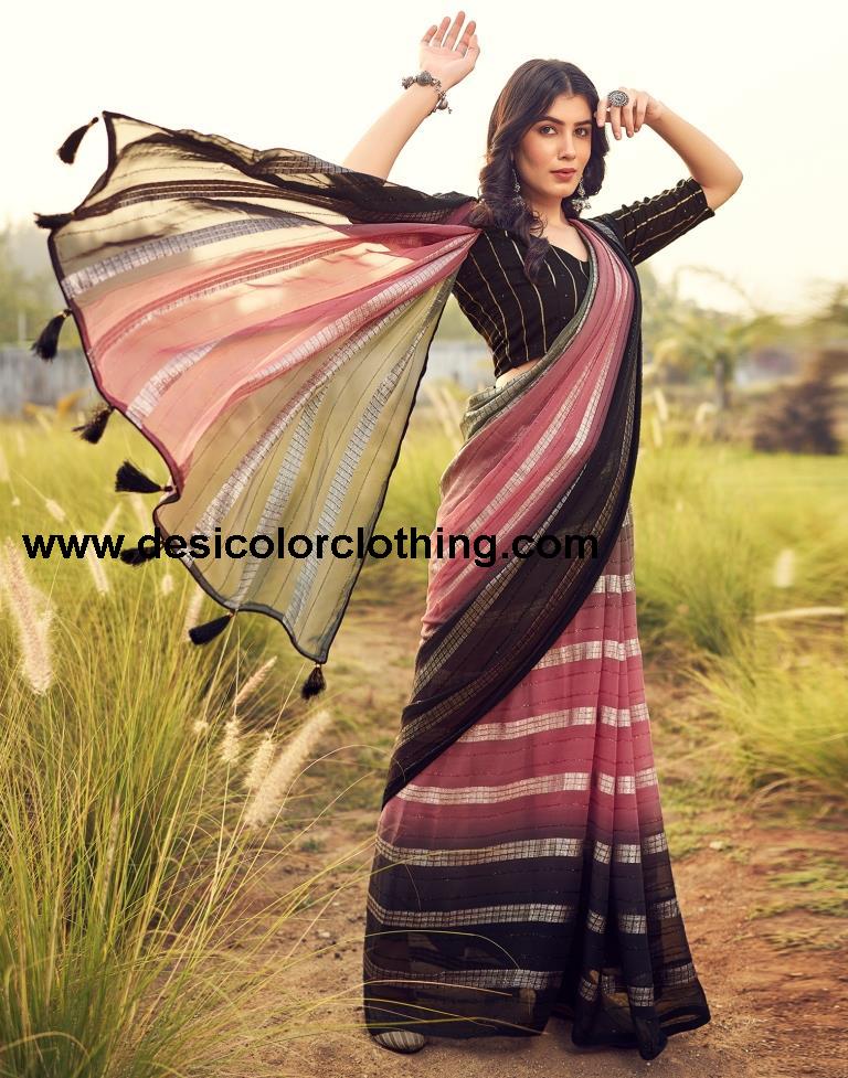 Black Georgette Plain Saree