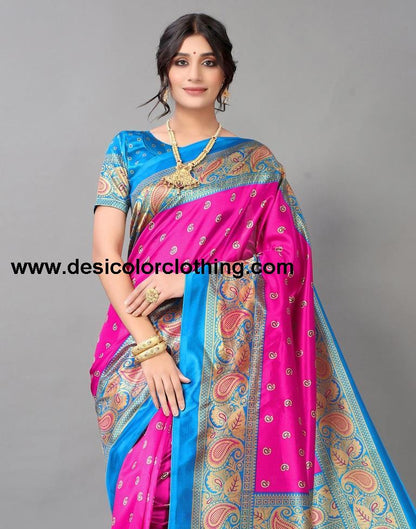 Rani Pink Printed Silk Saree
