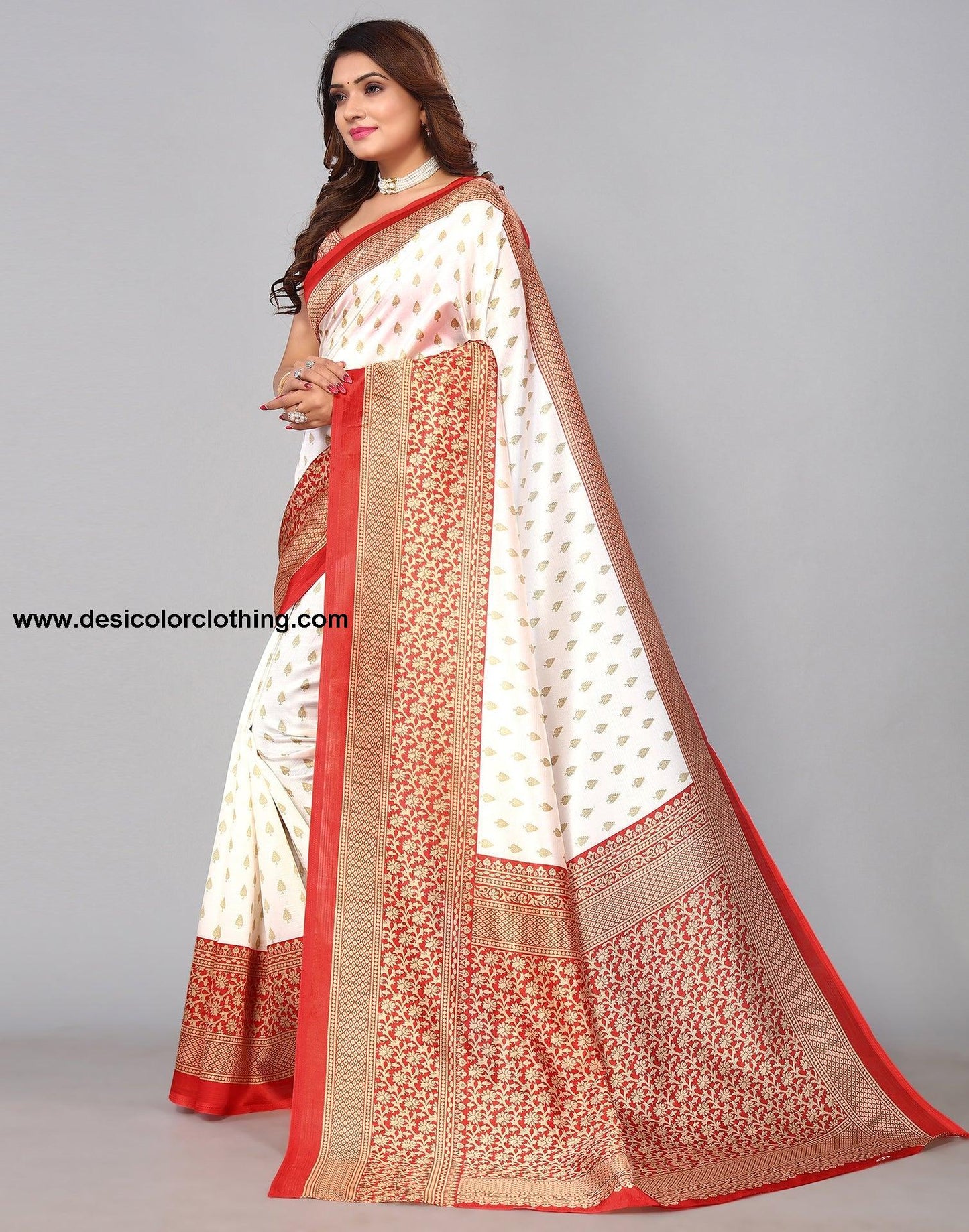 White Silk Printed Saree