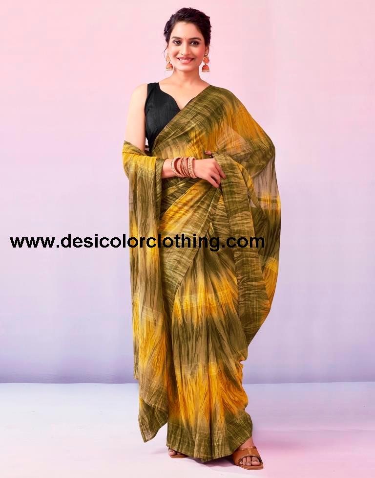 Dark Beige Georgette Printed Ready to Wear Saree