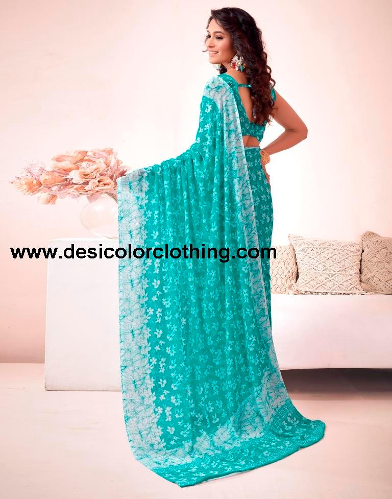 Blue Georgette Printed Saree