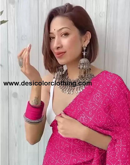 Pink Bandhani Georgette Saree