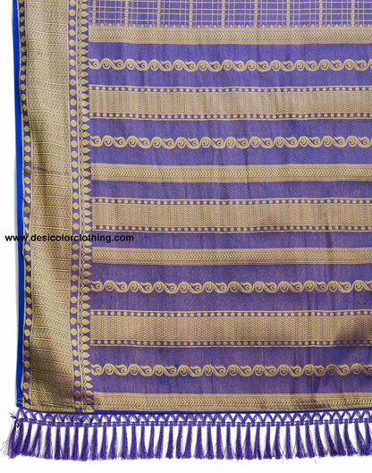 Sophisticated Dark Blue Banarasi Silk Saree with Woven Tassel Accents