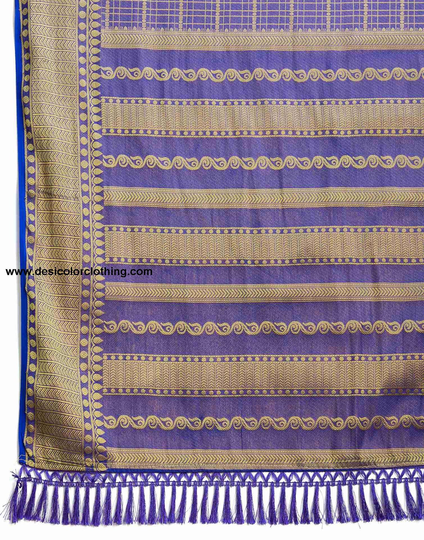 Sophisticated Dark Blue Banarasi Silk Saree with Woven Tassel Accents