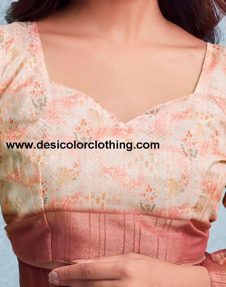 Cream Silk Printed  Saree