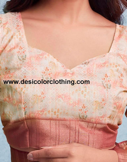 Cream Silk Printed  Saree