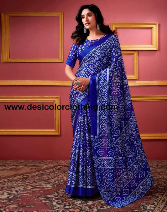 Dark Blue Silk Bandhani Saree