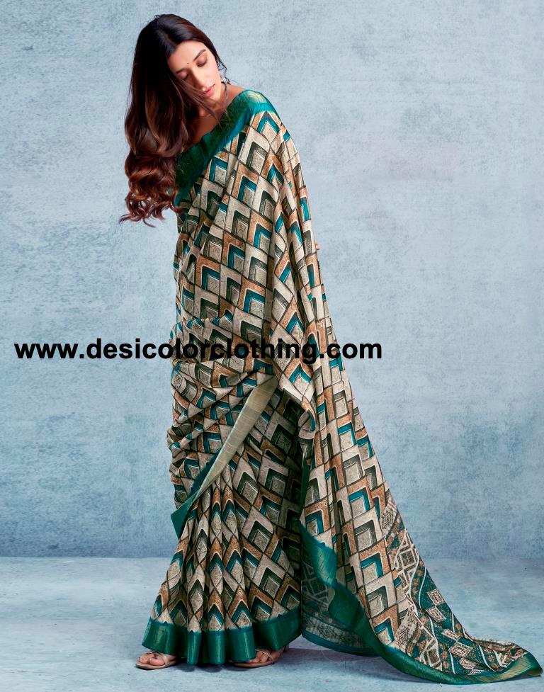 Rama Green Silk Printed  Saree