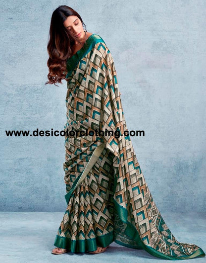 Rama Green Silk Printed  Saree