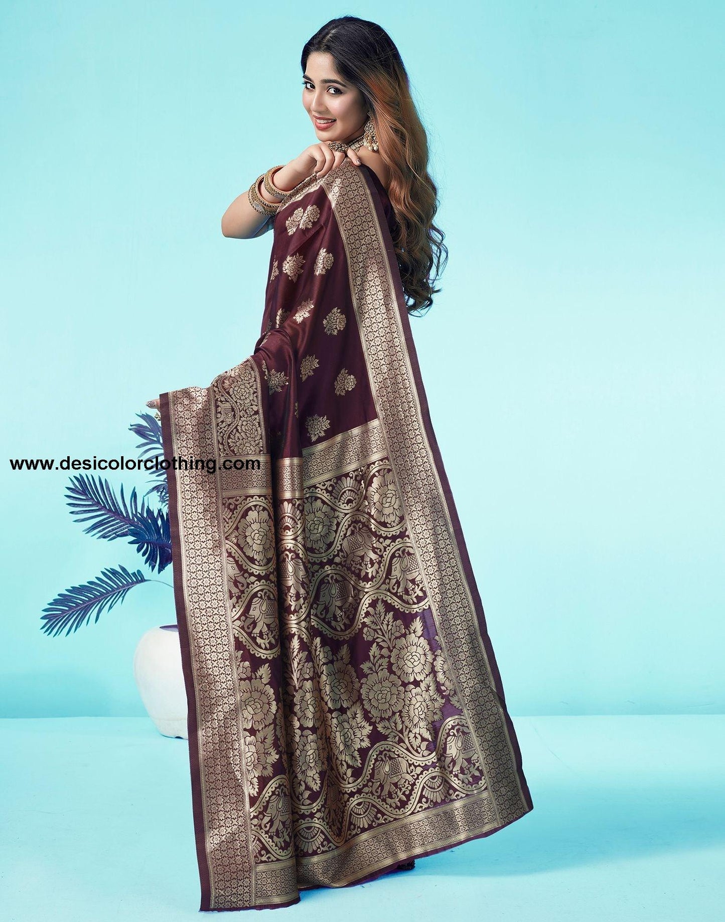 Brown Jacquard Silk Saree