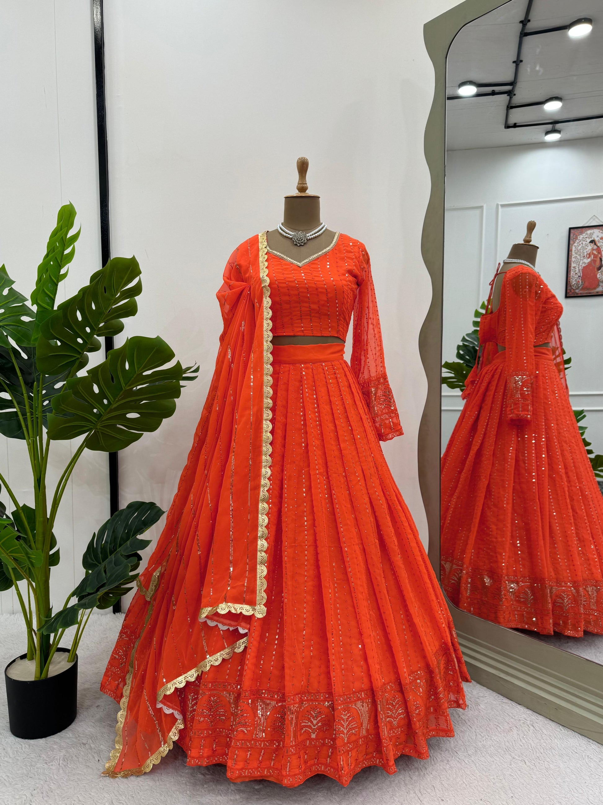 Product Image - QRC-321 Lehengha Choli Set - Foux Georgette, Thread with Sequnce Work