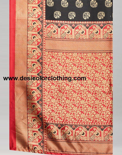 Black Printed Silk Saree
