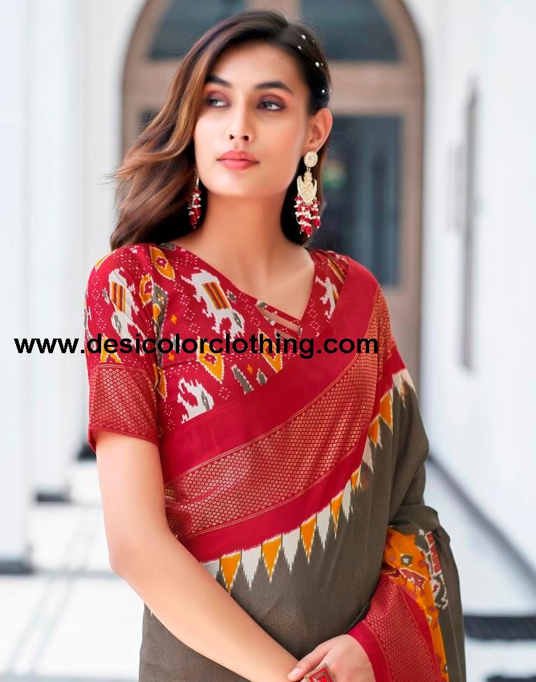 Red Silk Printed Saree