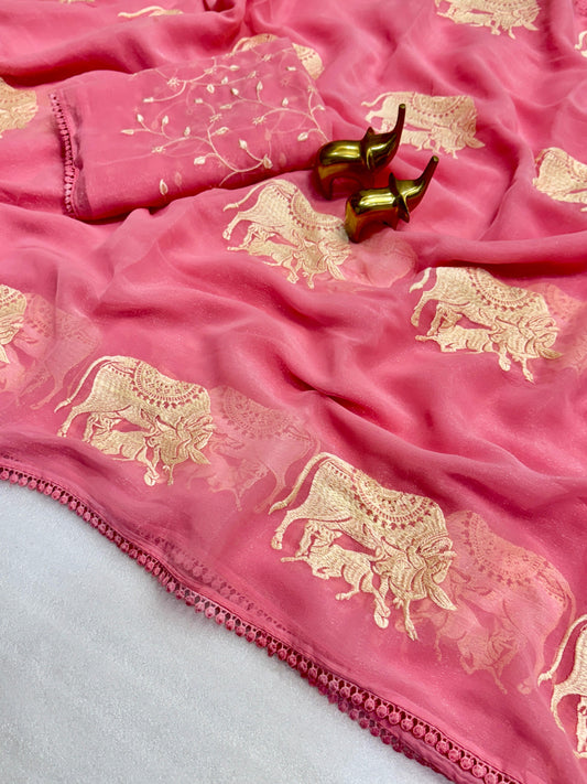 Product Image - Designer Georgette Saree | Perfect Ethnic Wear for Festive & Wedding Attire