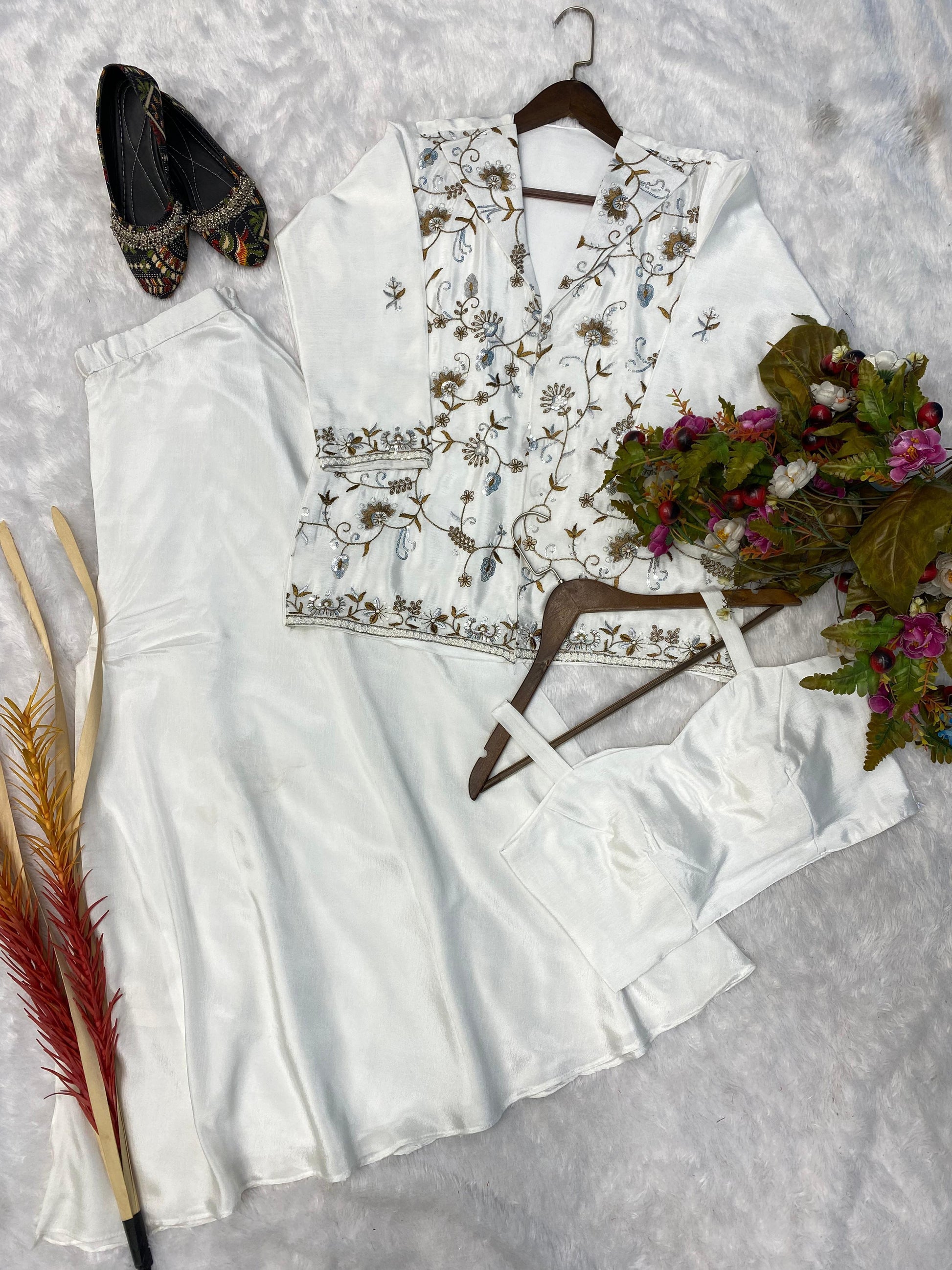 Product Image - Designer Western Style Fiona Silk Cordding Sequence Work Blazer/Koti, Tube Choli with Circular Palzo